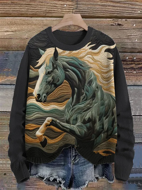 Vintage Horse Pattern Knit Sweater