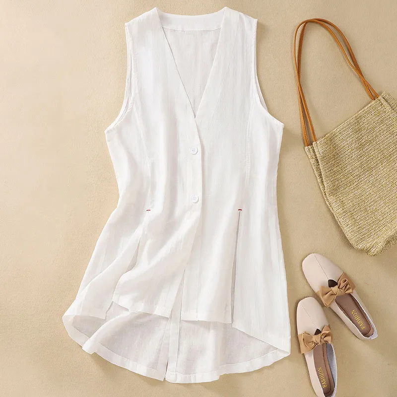 Cotton linen personalized slit vest