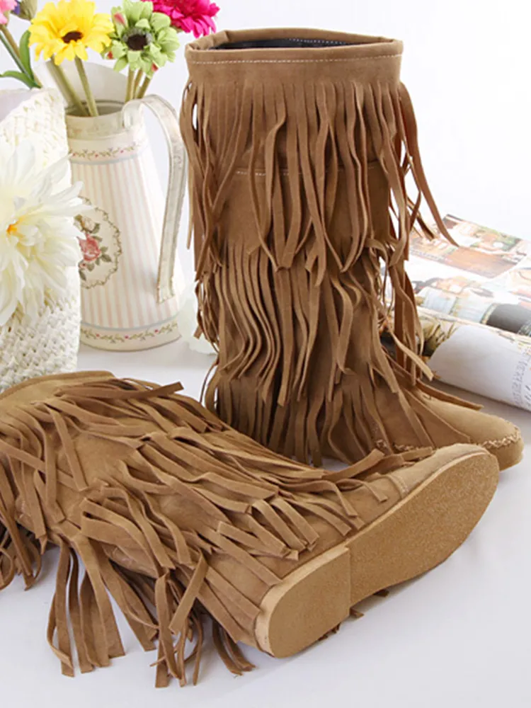 Western Retro Tassel Mid Boots