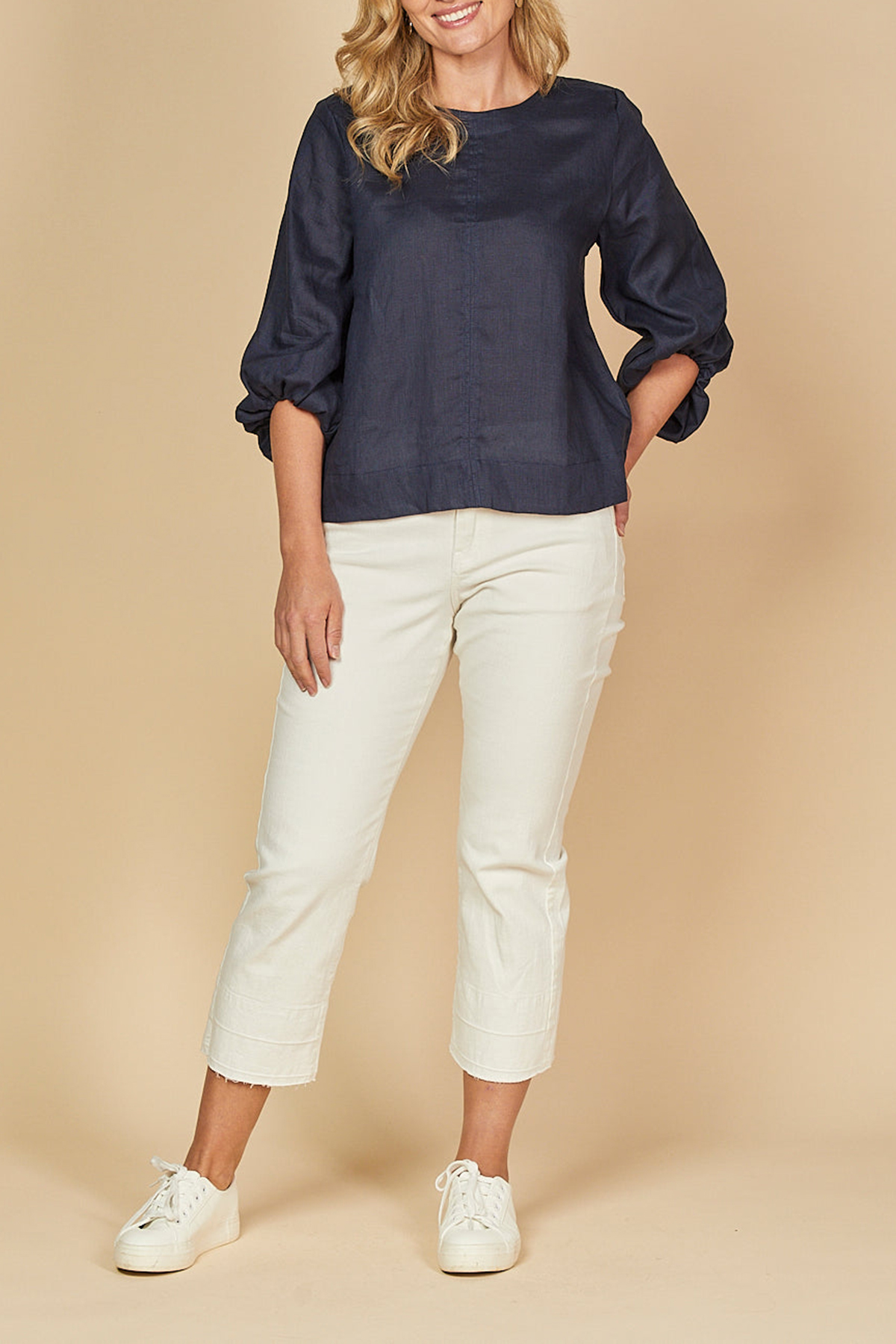 Audrey Linen Blouse In Navy