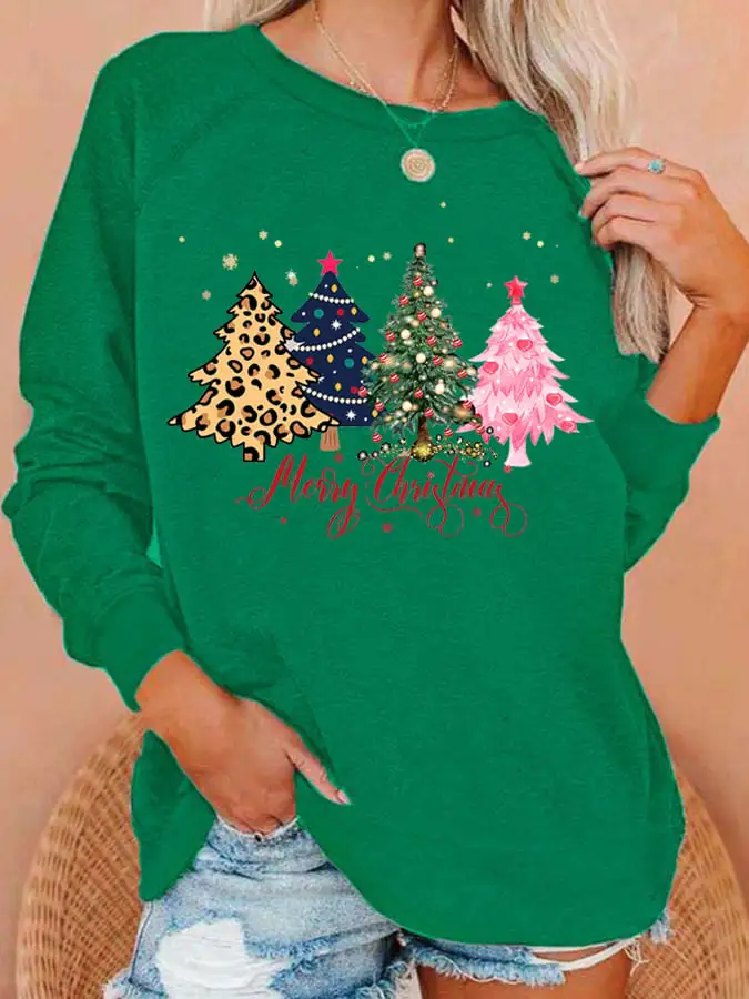 Women's   Tree Merry   Print Sweatshirt