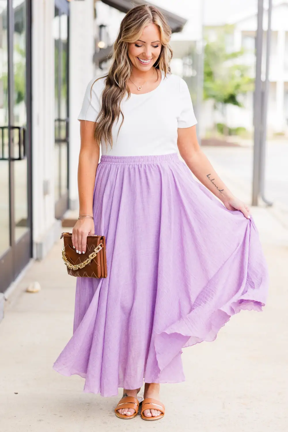 Flirty and Flowy Midi Skirt, Lavender