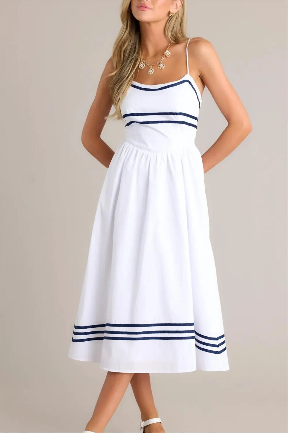 SWEET MELODY 100% COTTON WHITE DROP WAIST MIDI DRESS