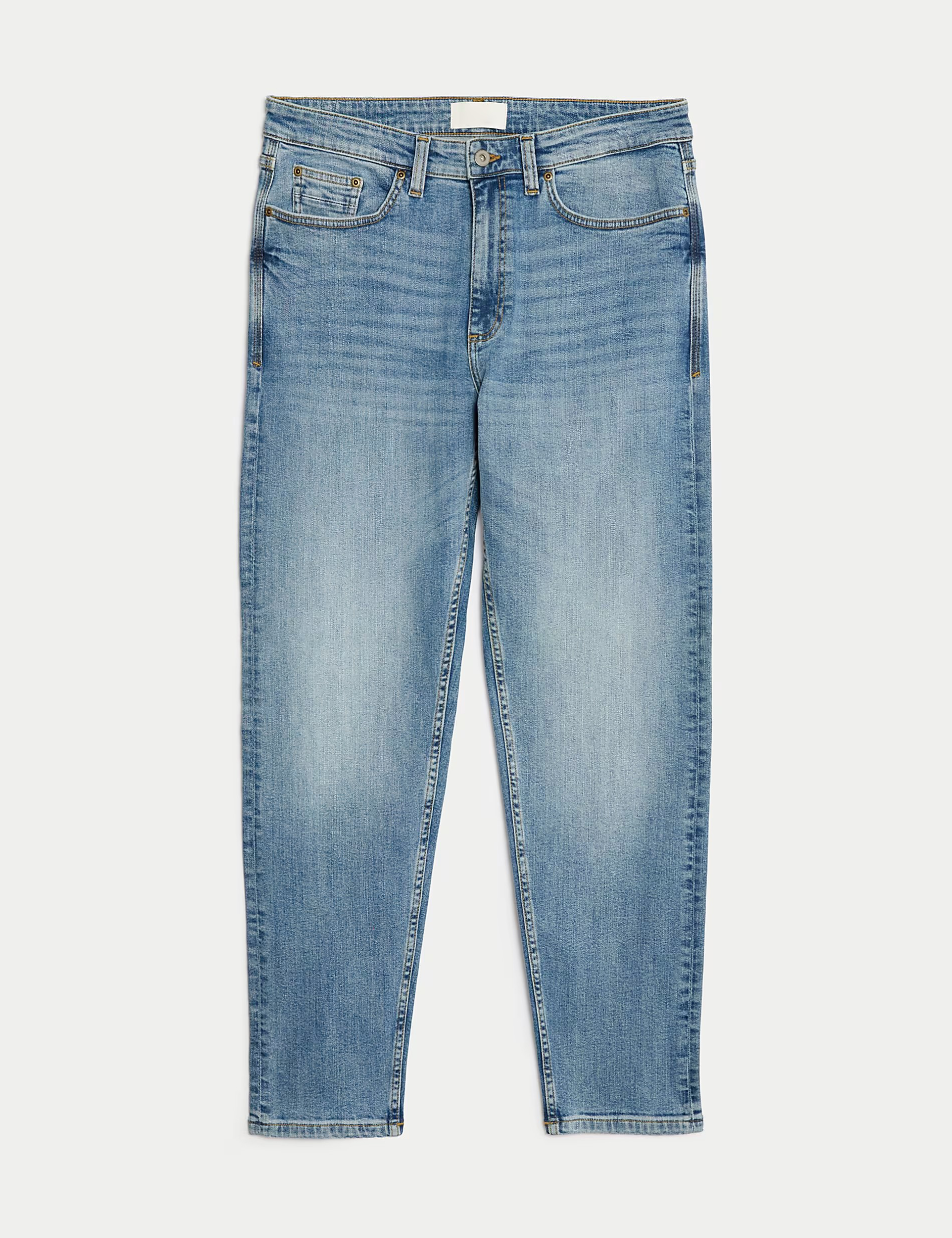 Tapered Fit Vintage Wash Stretch Jeans