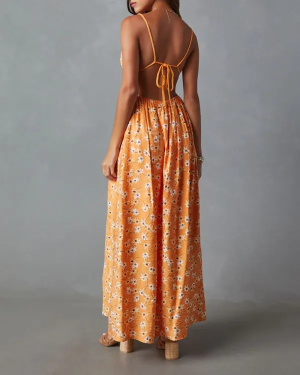 Kamila Braided Tie Floral Print Maxi Dress