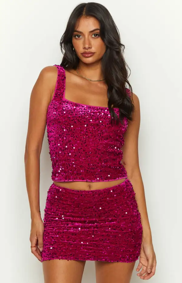 Glitz Magenta Sparkle Mini Skirt