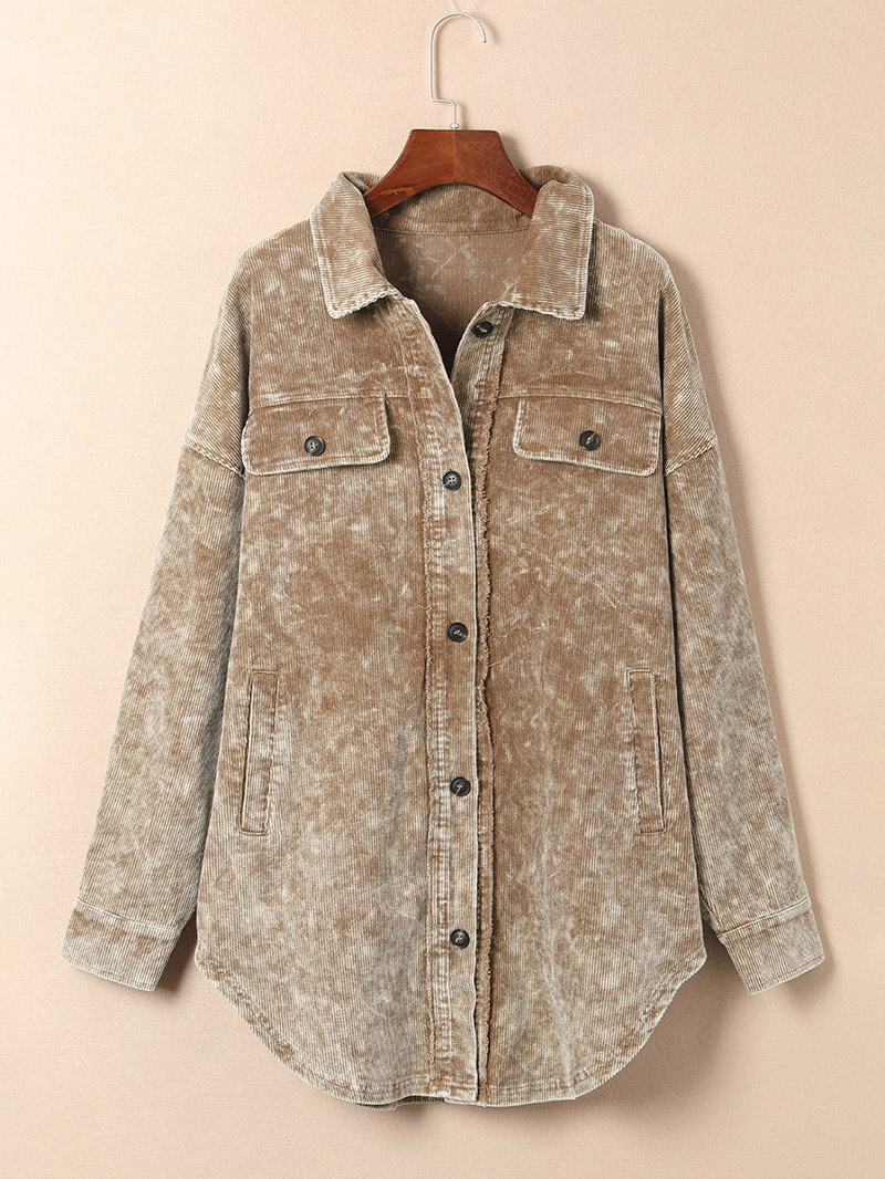 Khaki Vintage Distressed Mineral Wash Oversized Shacket