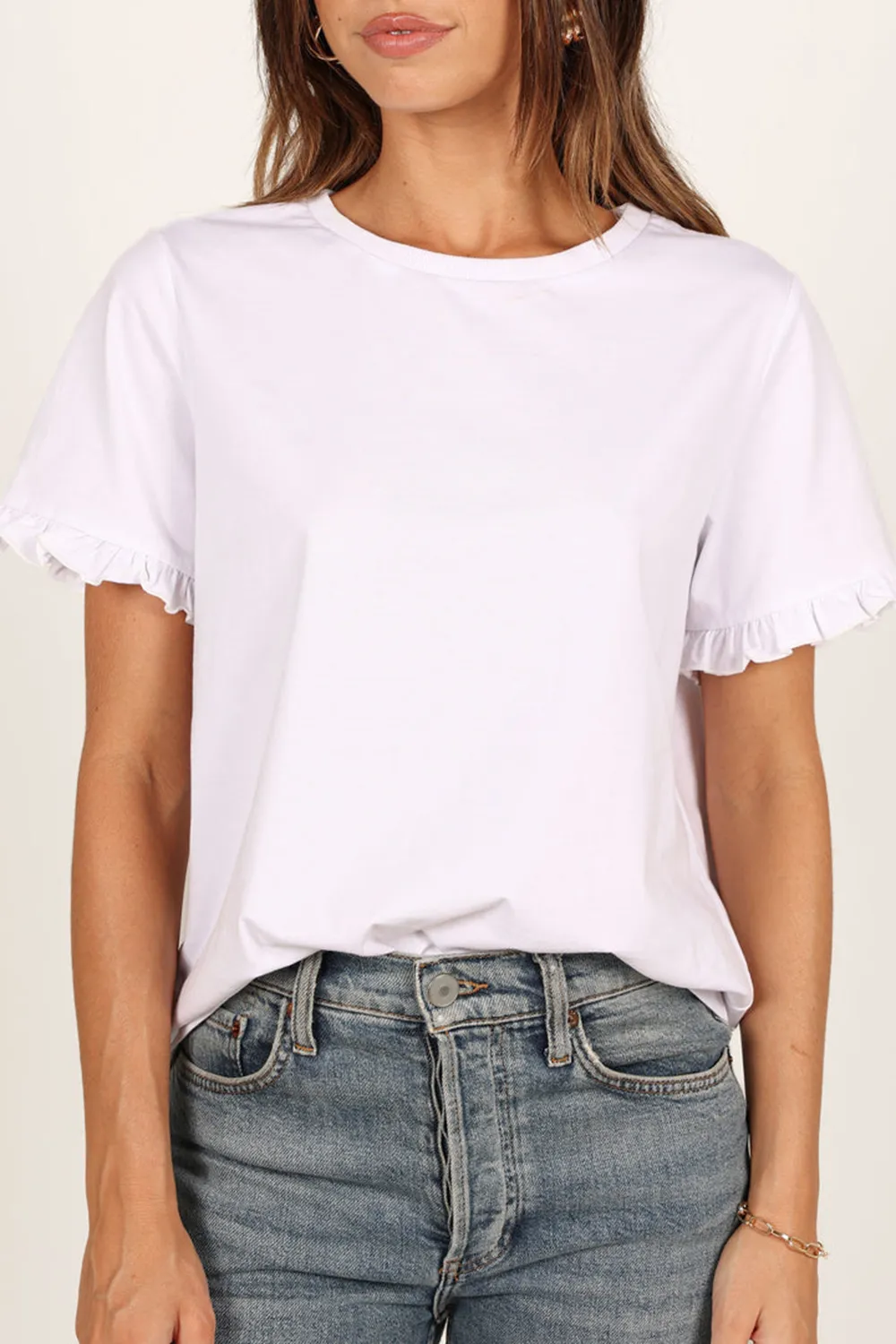 RUFFLE SLEEVE PURE WHITE TOP