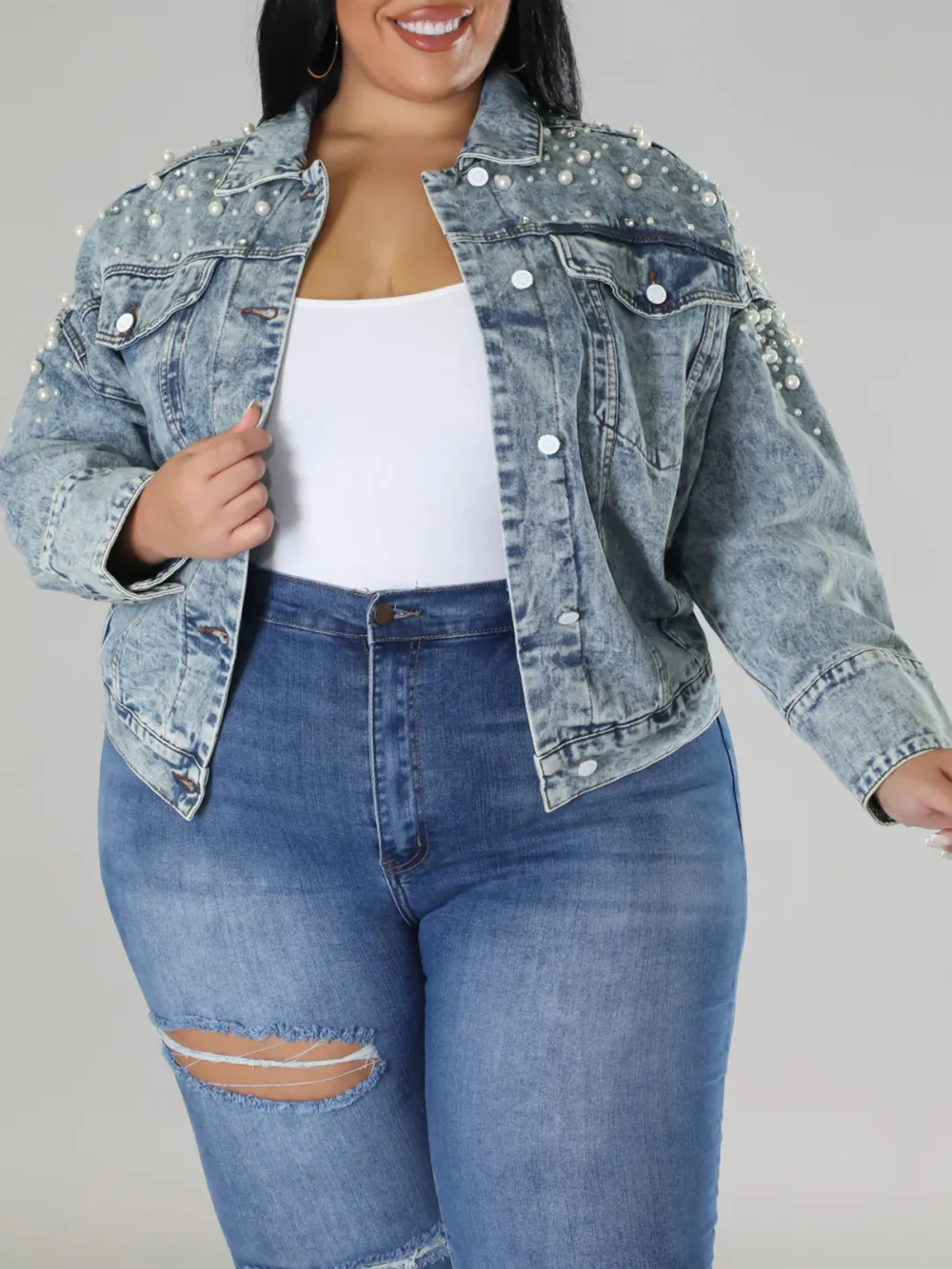 Plus-Size Fashion Denim Jacket For Women