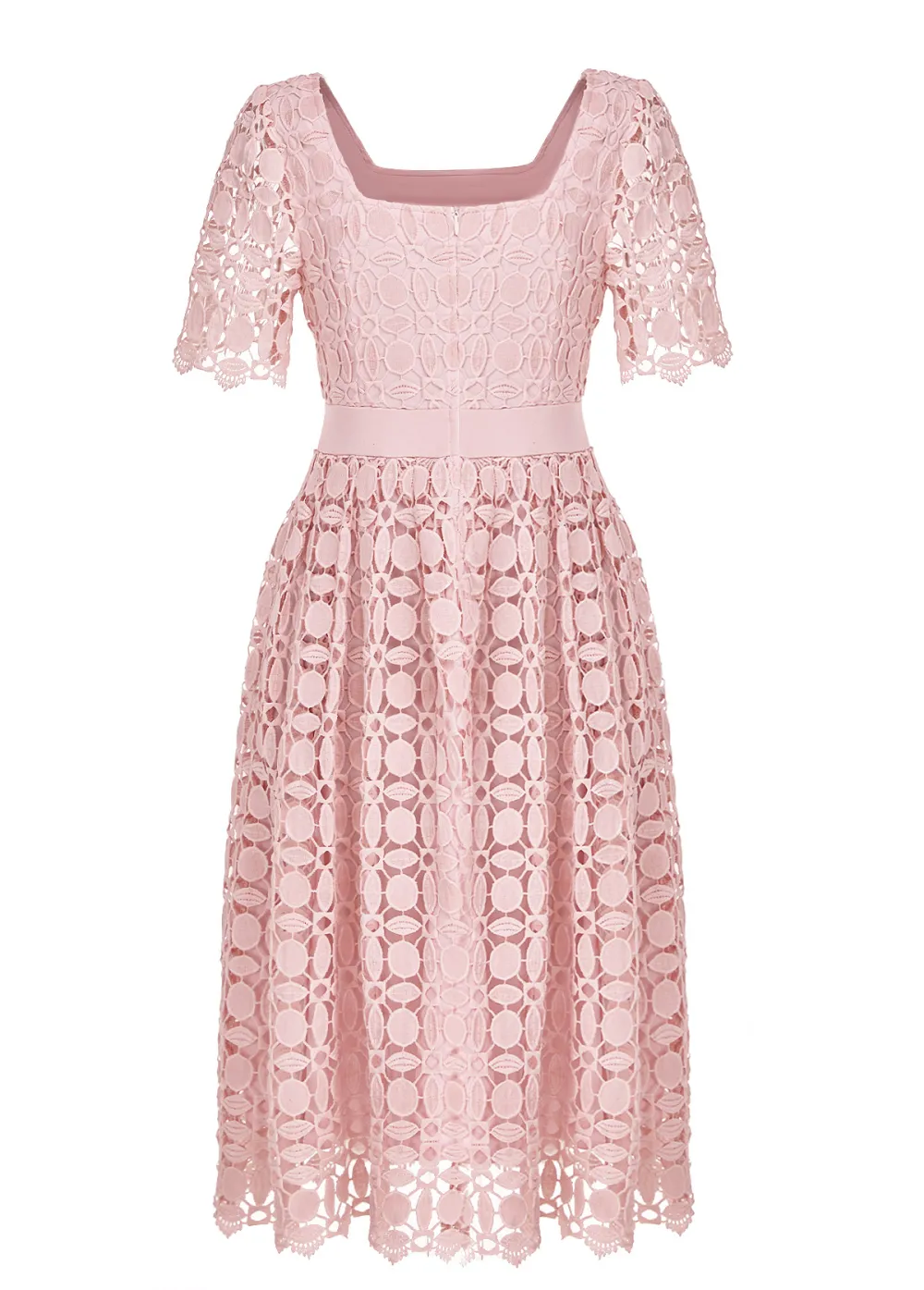 Patchwork Light Pink Short Sleeve Square Neck Dress