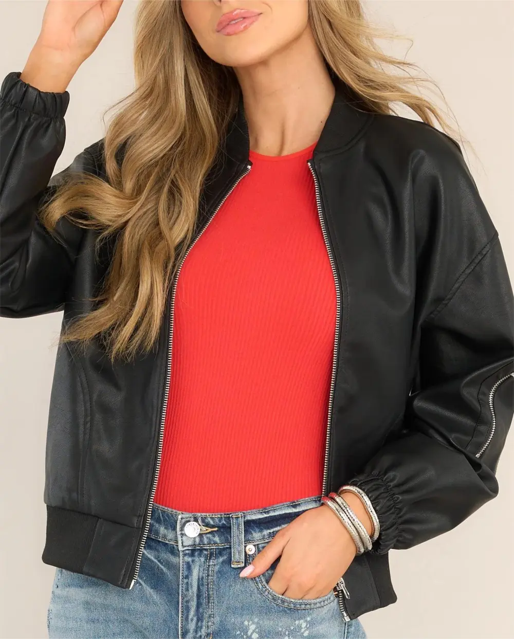 MY LEGACY BLACK FAUX LEATHER BOMBER JACKET