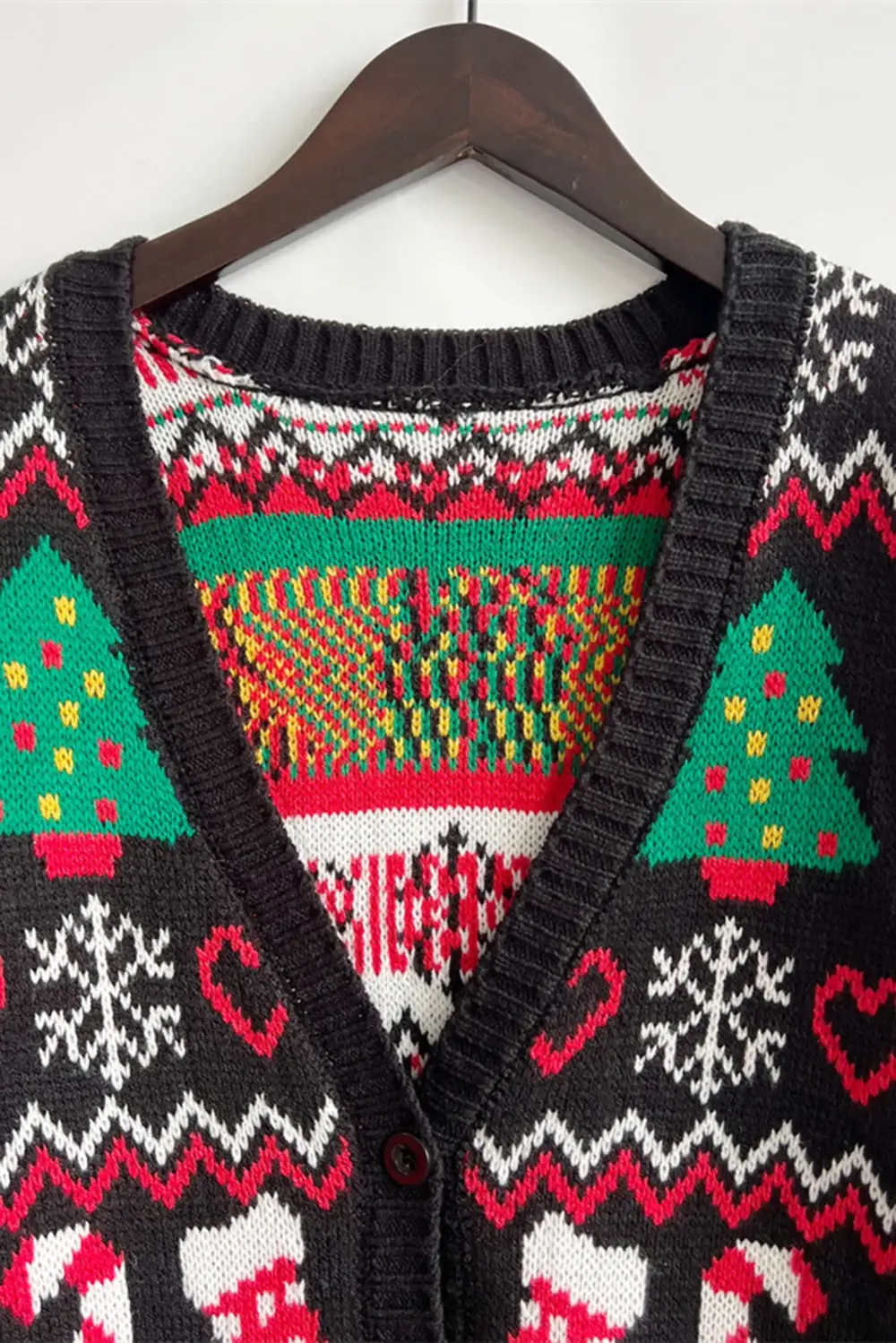 Black Heart Christmas Fashion Pattern Button Up Drop Shoulder Cardigan