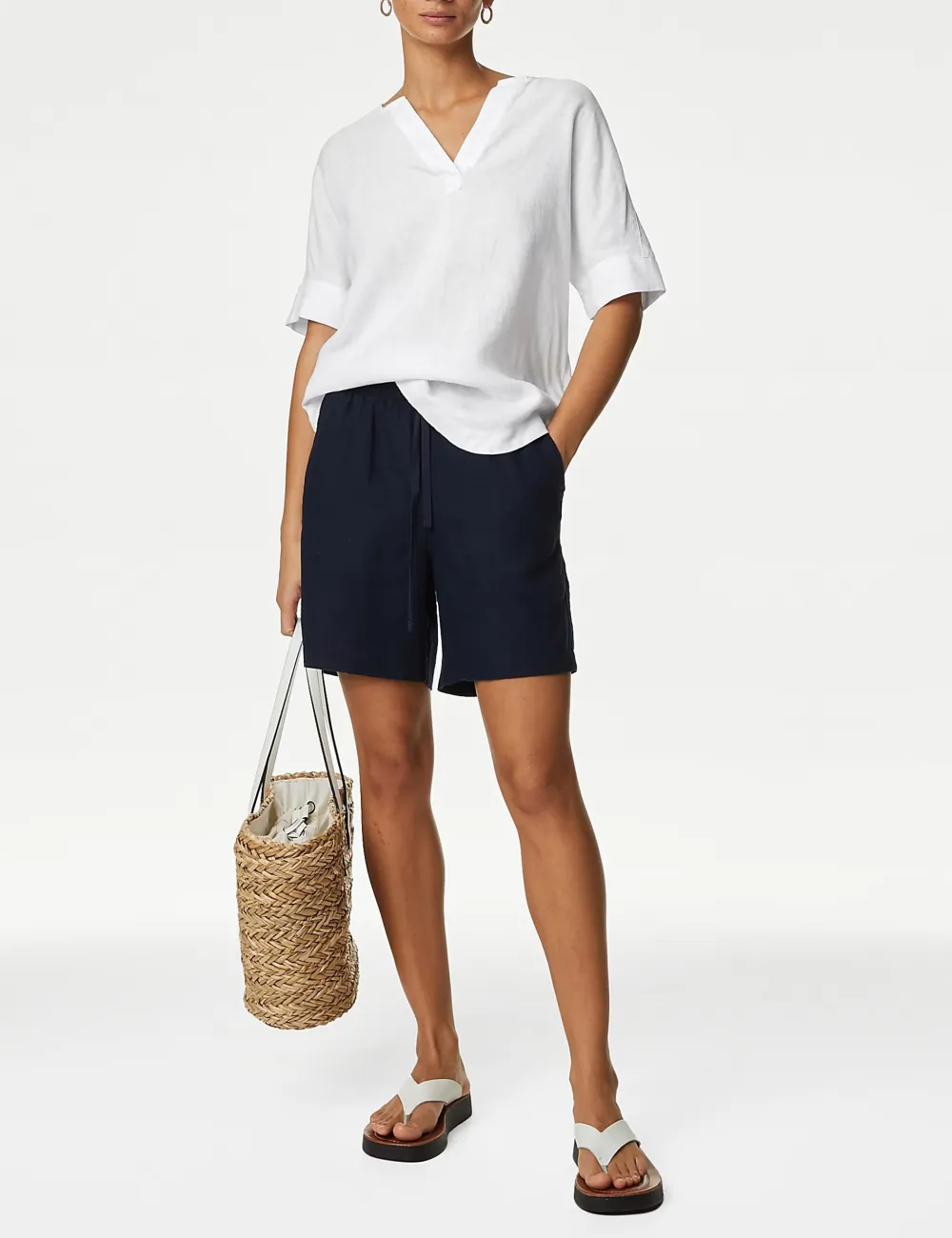 Pure Linen V-Neck Popover Blouse