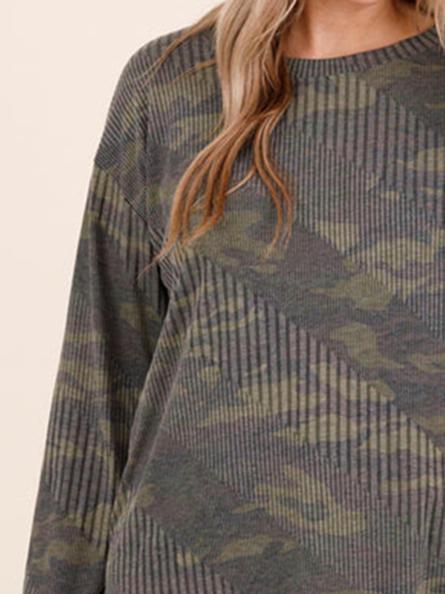 Camo Stripe Pattern Loose Sweater