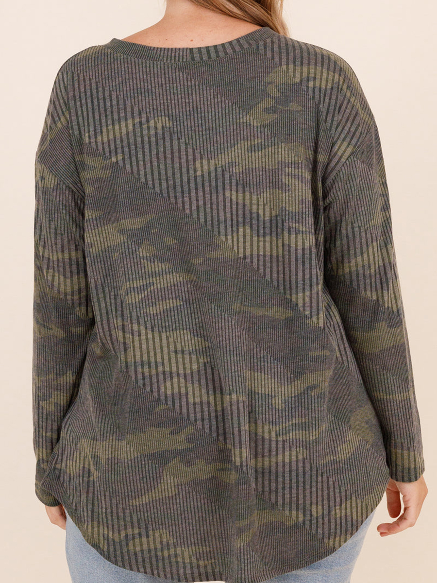 Camo Stripe Pattern Loose Sweater