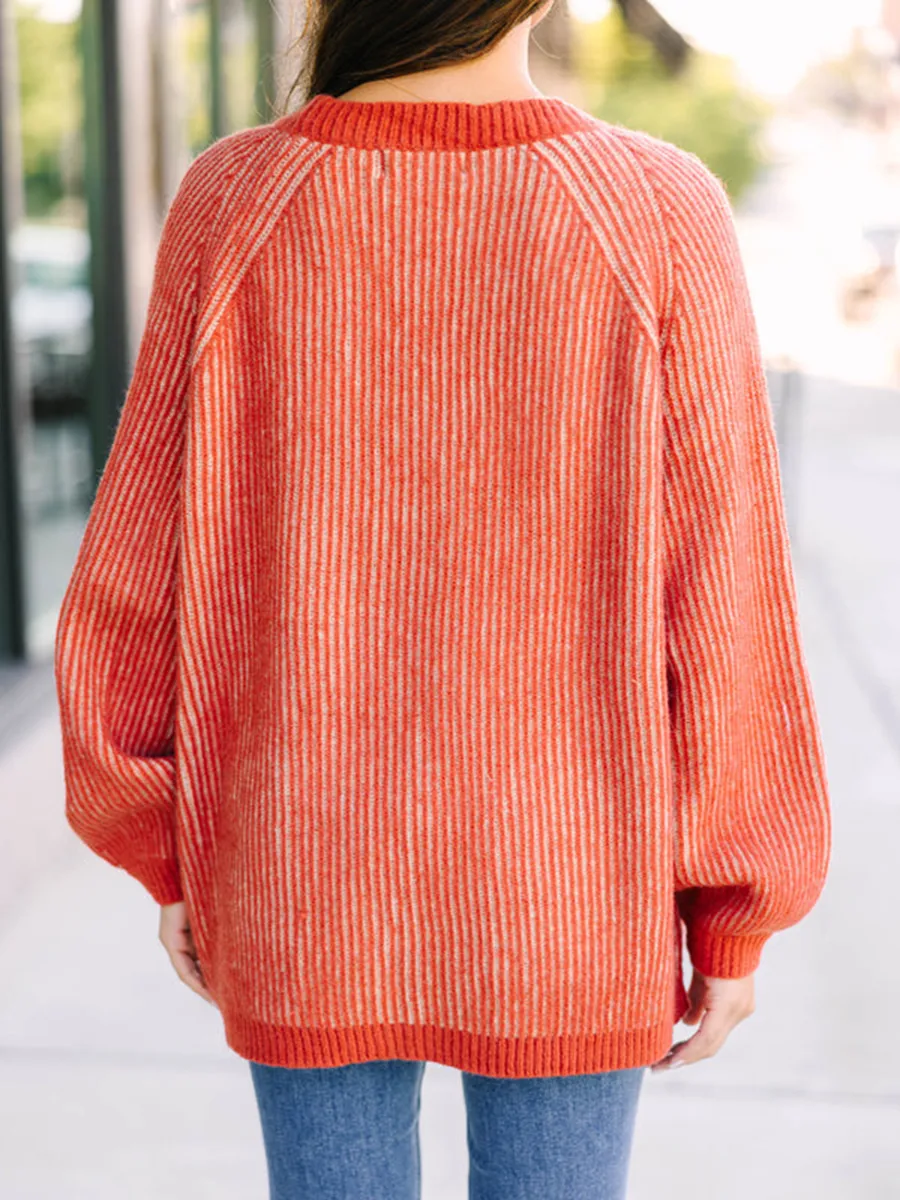 Orange Ribbed Cardigan