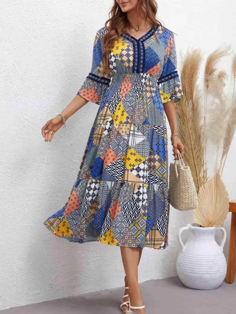 Women's geometric pattern printed dress