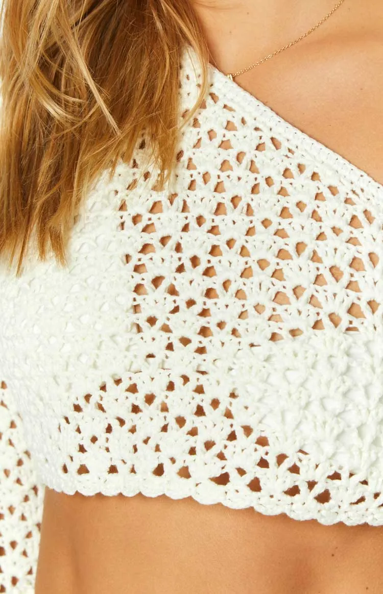 Hadie White Crochet Off Shoulder Top