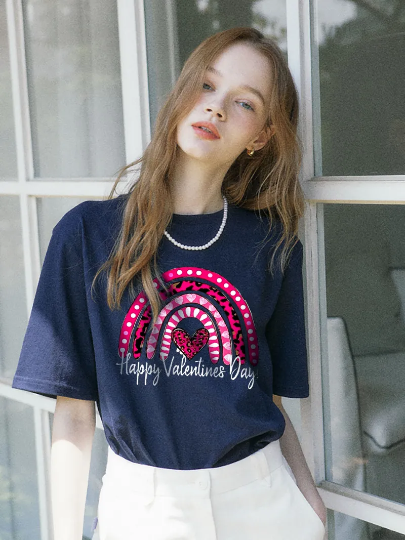 Women's heart-shaped letter printed T-shirt