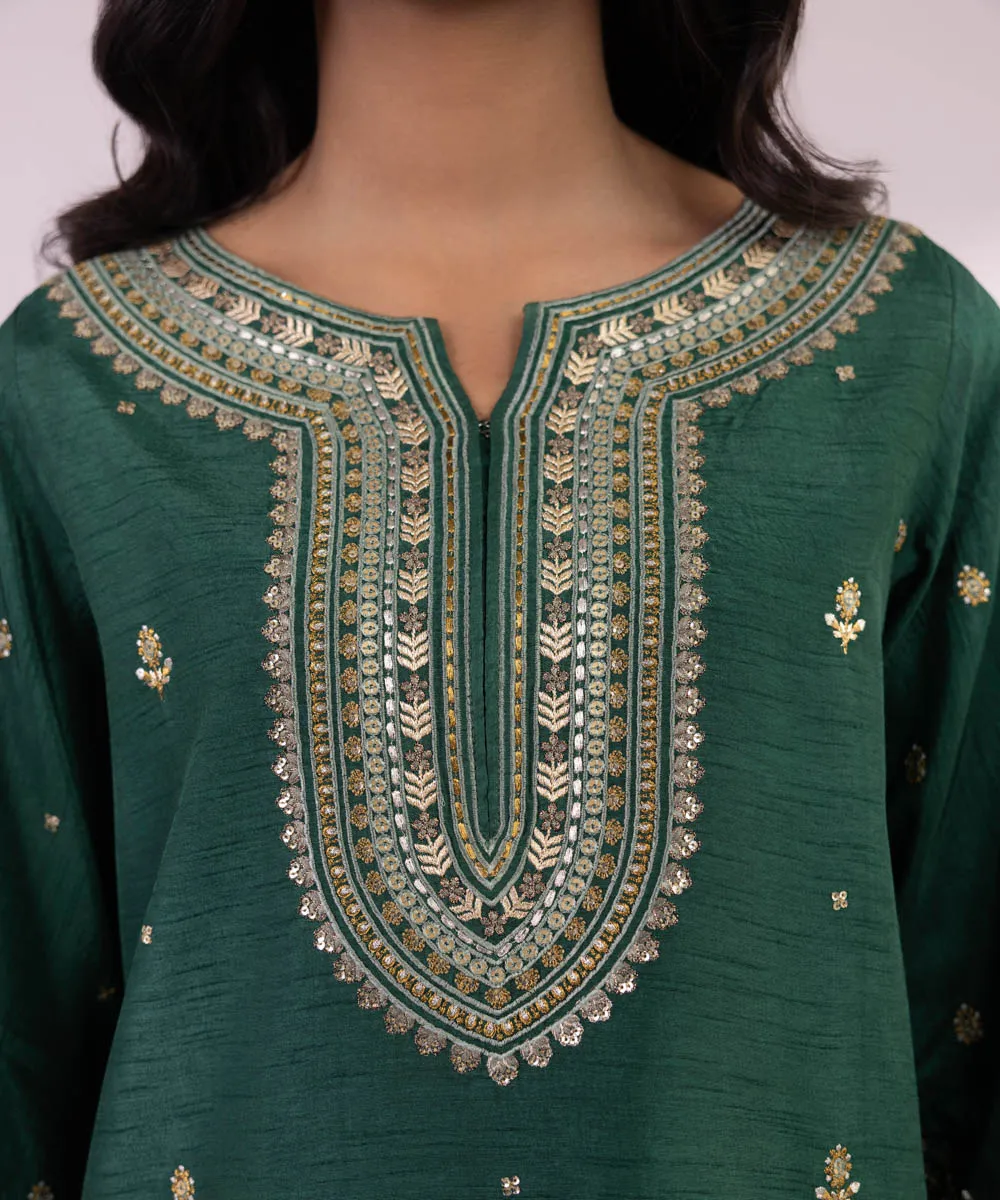 3 Piece - Embroidered Raw Silk Suit