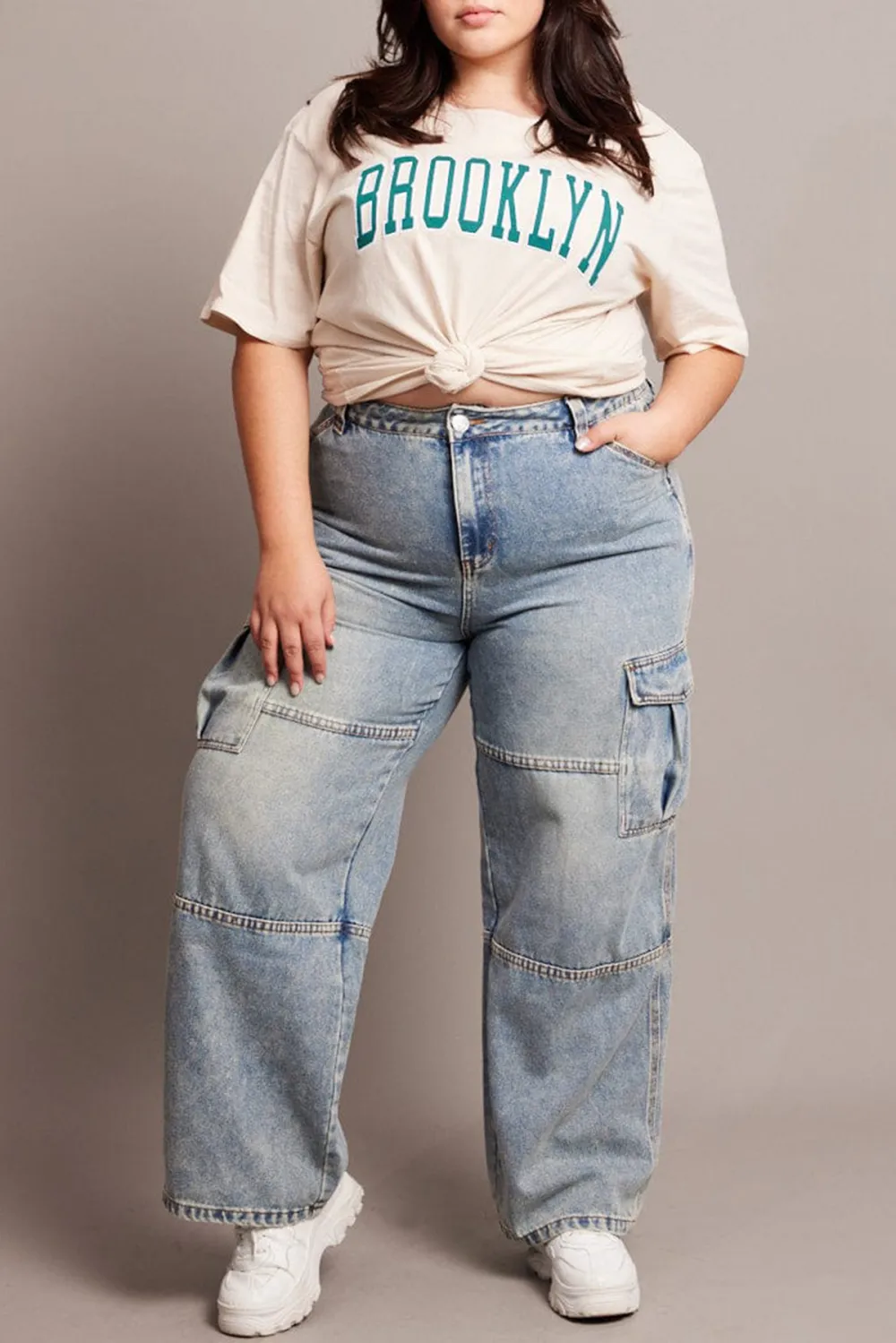 Denim Cargo Jeans High Rise