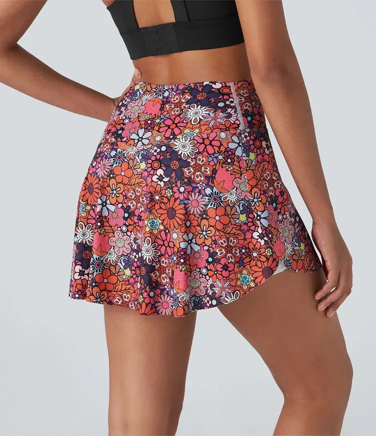 Crossover 2-in-1 Side Pocket Floral Print Pickleball Skirt