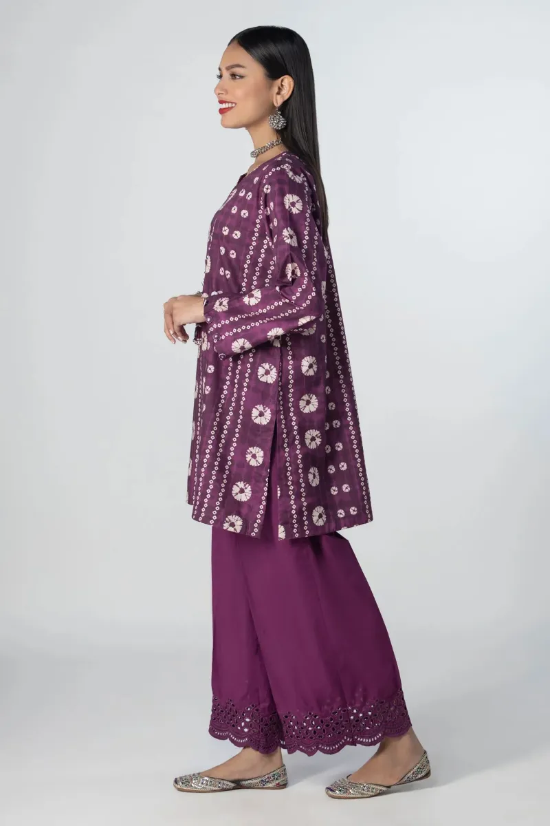 2 Piece Kurta | Embroidered & Pants Purple