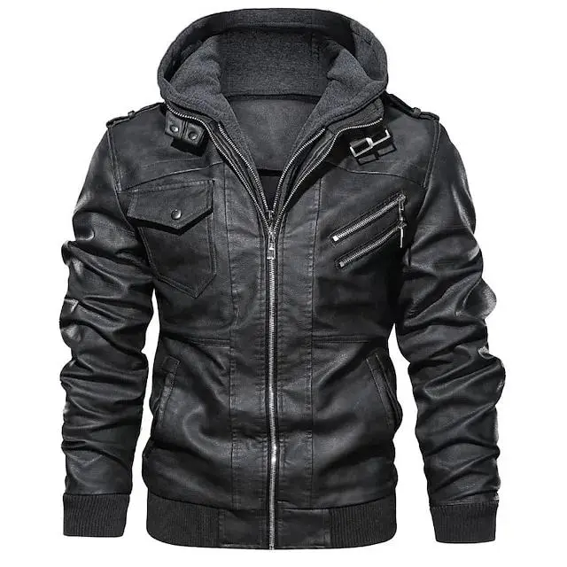 Men's Faux Leather Jacket Biker Jacket Motorcycle Jacket Outdoor Daily Wear Waterproof Windproof Full Zip Modern Style Fall Winter Solid Color Casual Collarless Regular Standard Fit Regular Fit Black