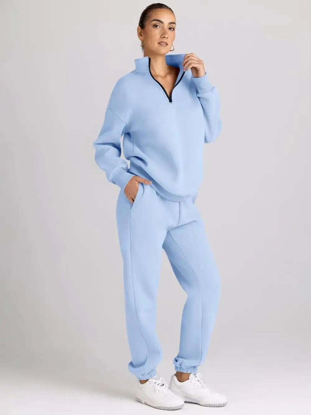 2 Piece Sweatsuits Long Sleeve Half Zip Pullover and Baggy Sweatpants