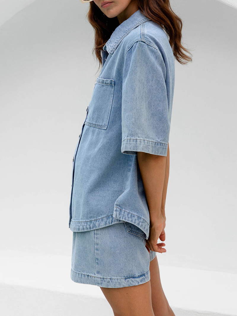 Oversized Denim Shirt  Light Wash