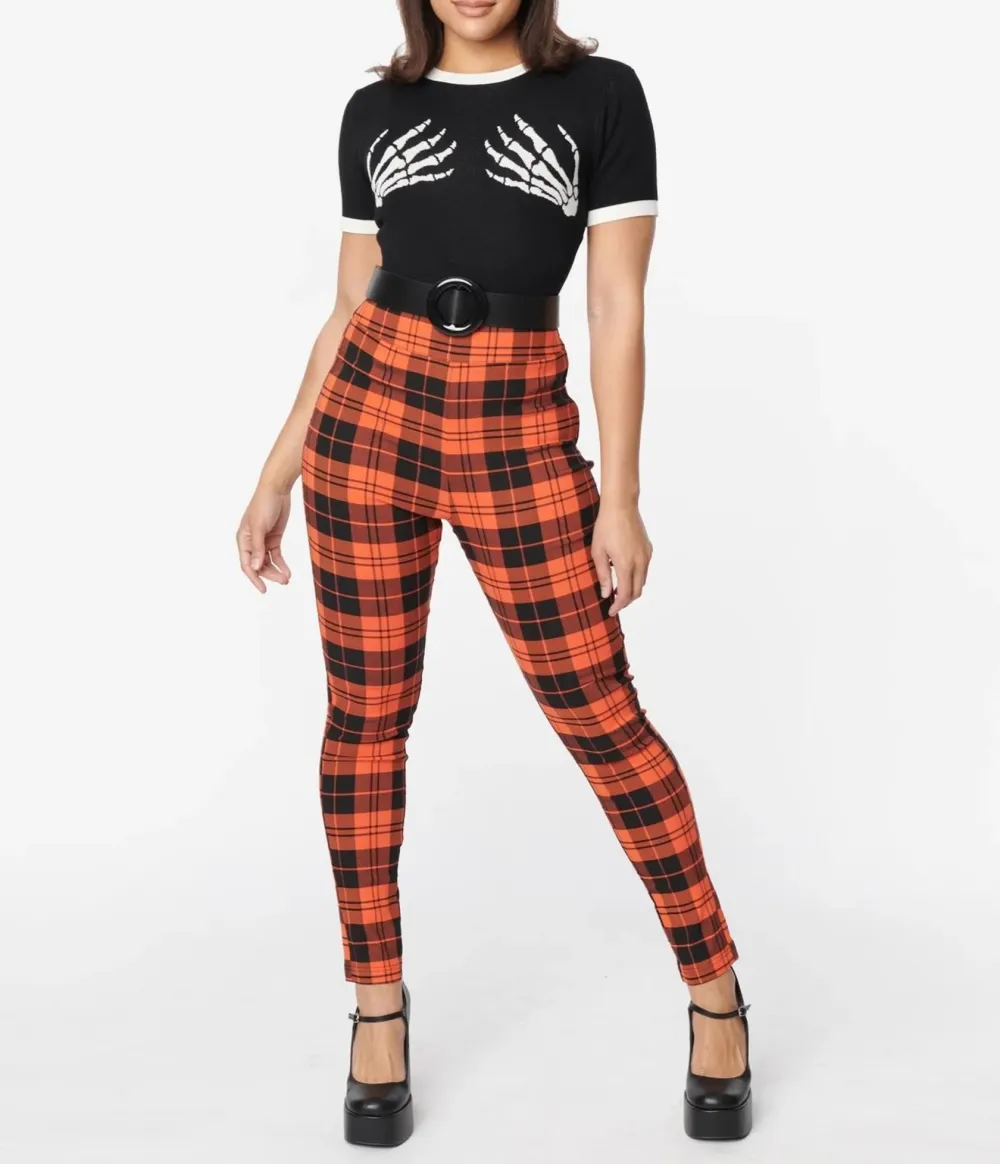 Unique Vintage Orange Plaid Rizzo Cigarette Pants