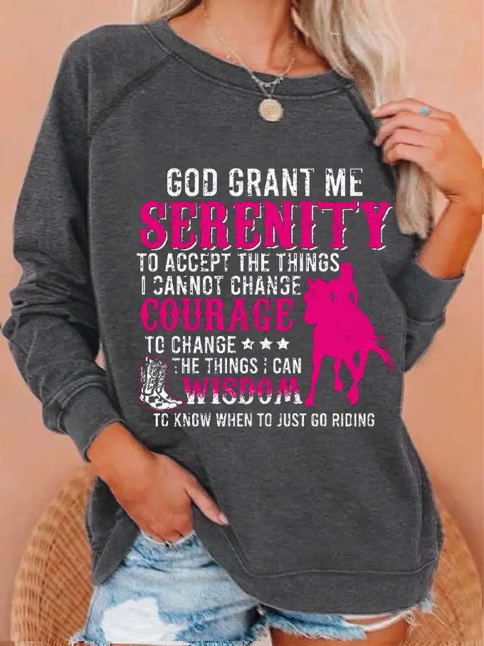 Women's Western Horse Lover God Grant Me Serenity Printed Sweatshirt