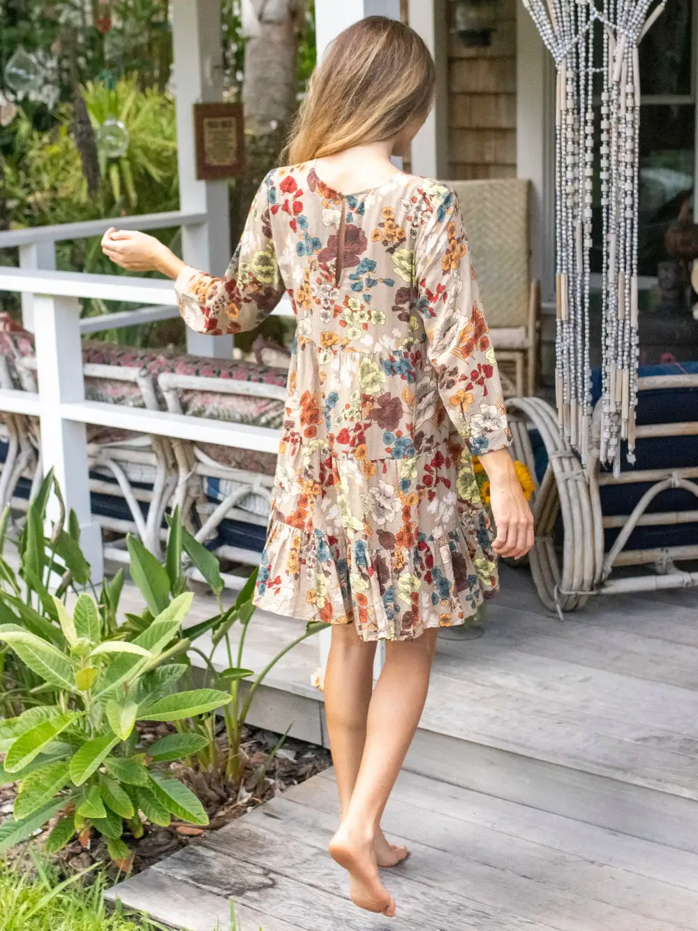 Heidi Mini Dress - Tan Cream Floral