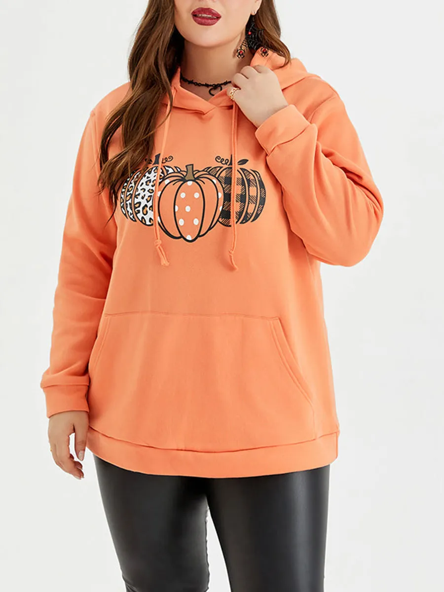 Halloween Pumpkin Pattern Drawstring Hoodie