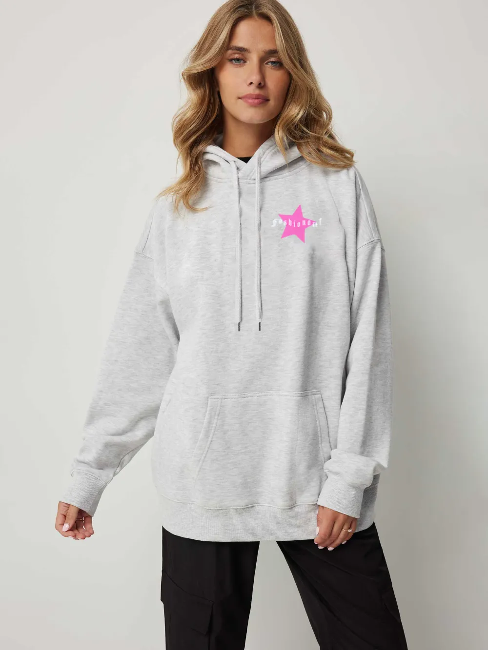 Oversized Long-Sleeved Hooded Star With Letter Sweatshirt