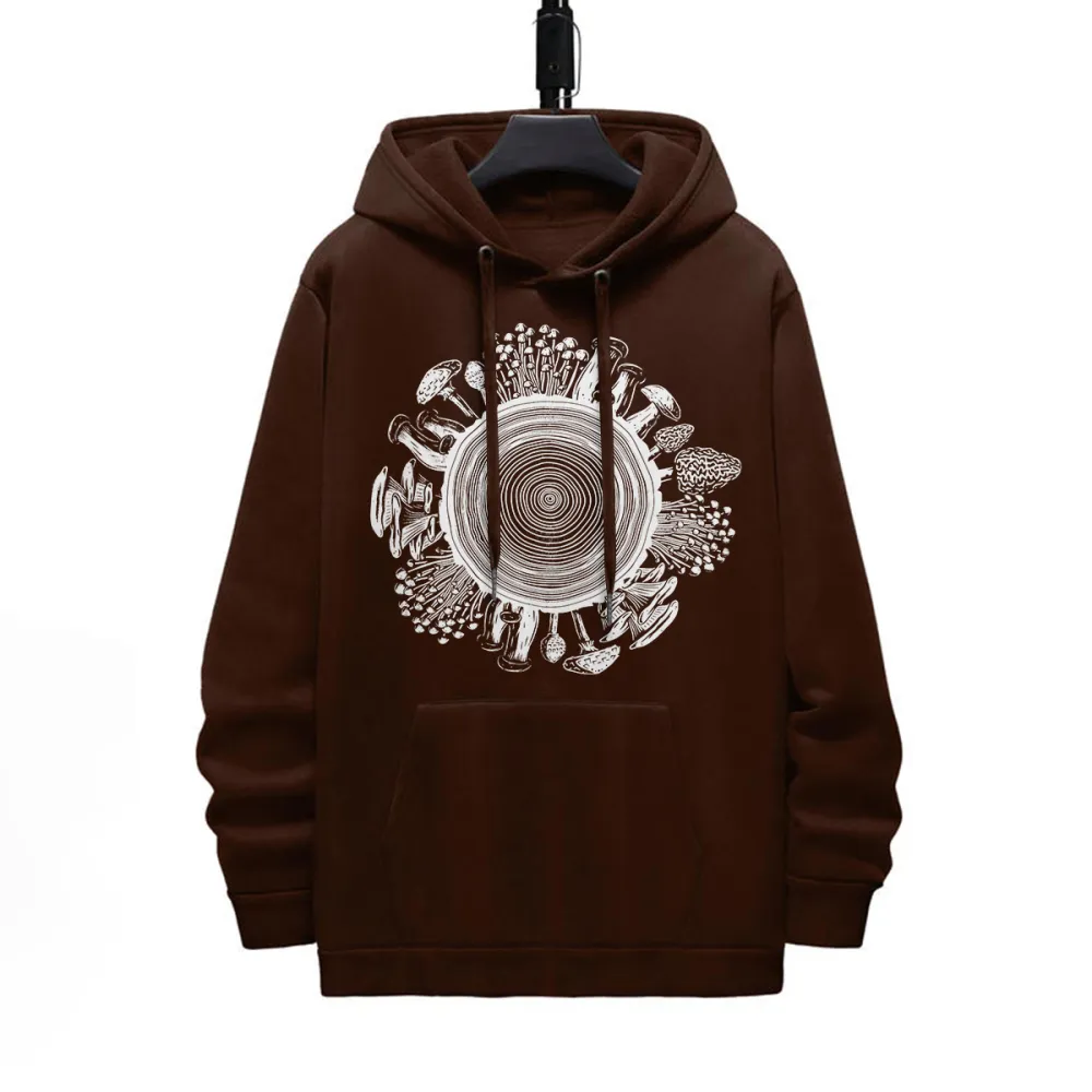 WOOD GRAIN MUSHROOMSPATTERN PRINTED HOODIE