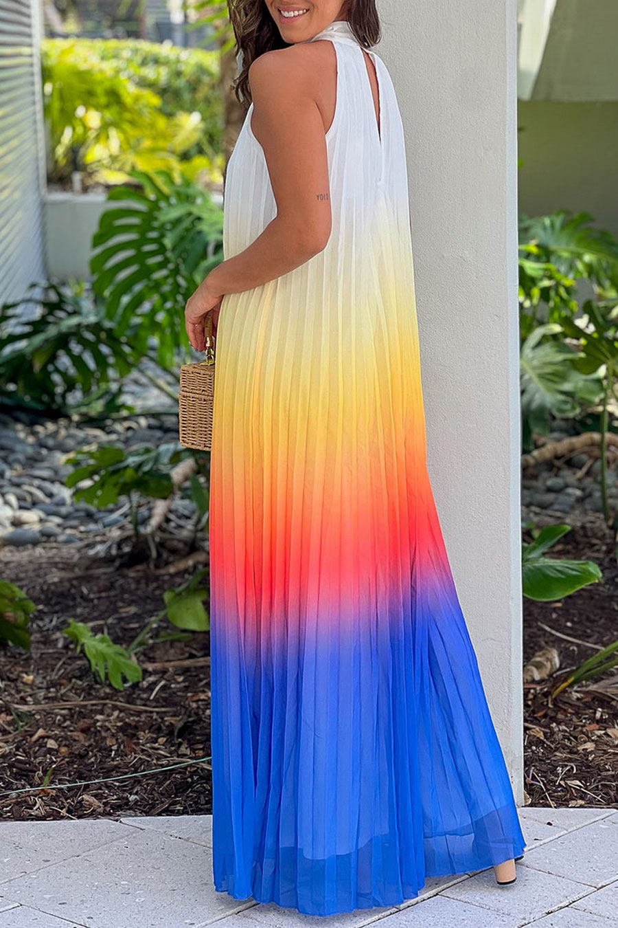 Multi Color Pleated Maxi Dress