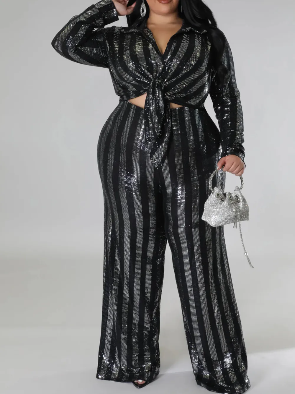 Women'S Fashion Sequin Striped Suit