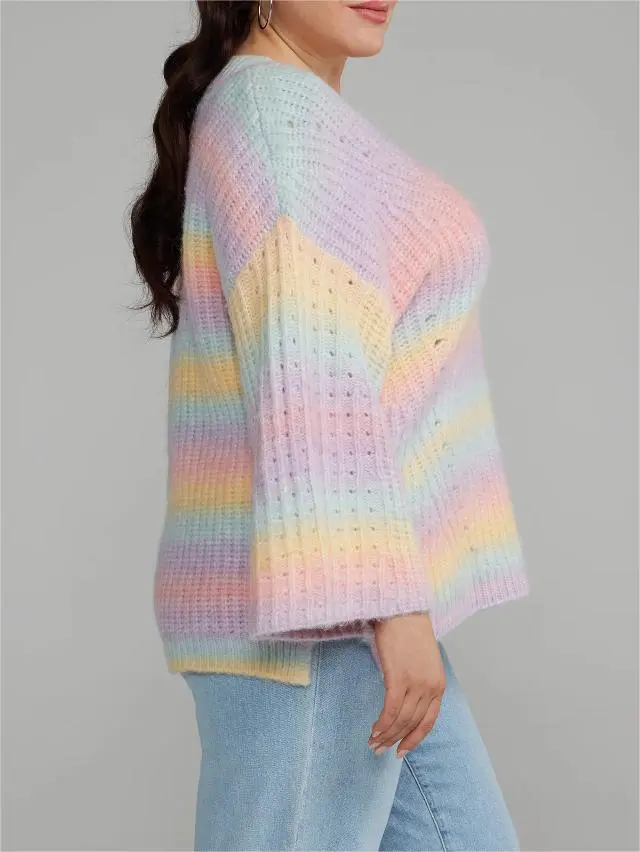 V-Neck Multicolor Striped Sweater