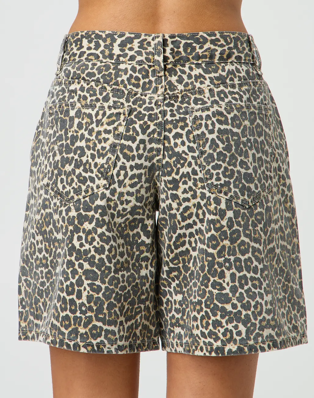 Longline Low Rise Leopard Denim Short