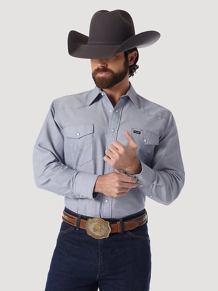 COWBOY CUT® WORK WESTERN RIGID DENIM LONG SLEEVE SHIRT IN RIGID INDIGO