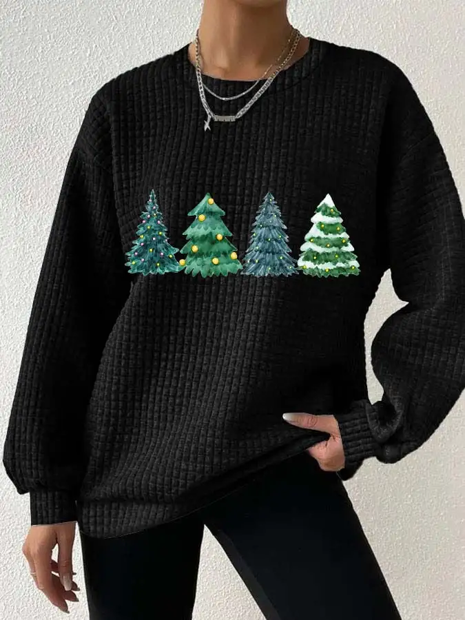 Women's Christmas Tree Casual Waffle Sweatshirt