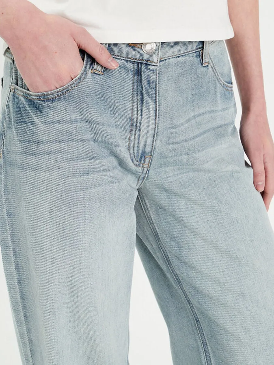 Jeans jambe large denim bleach femme