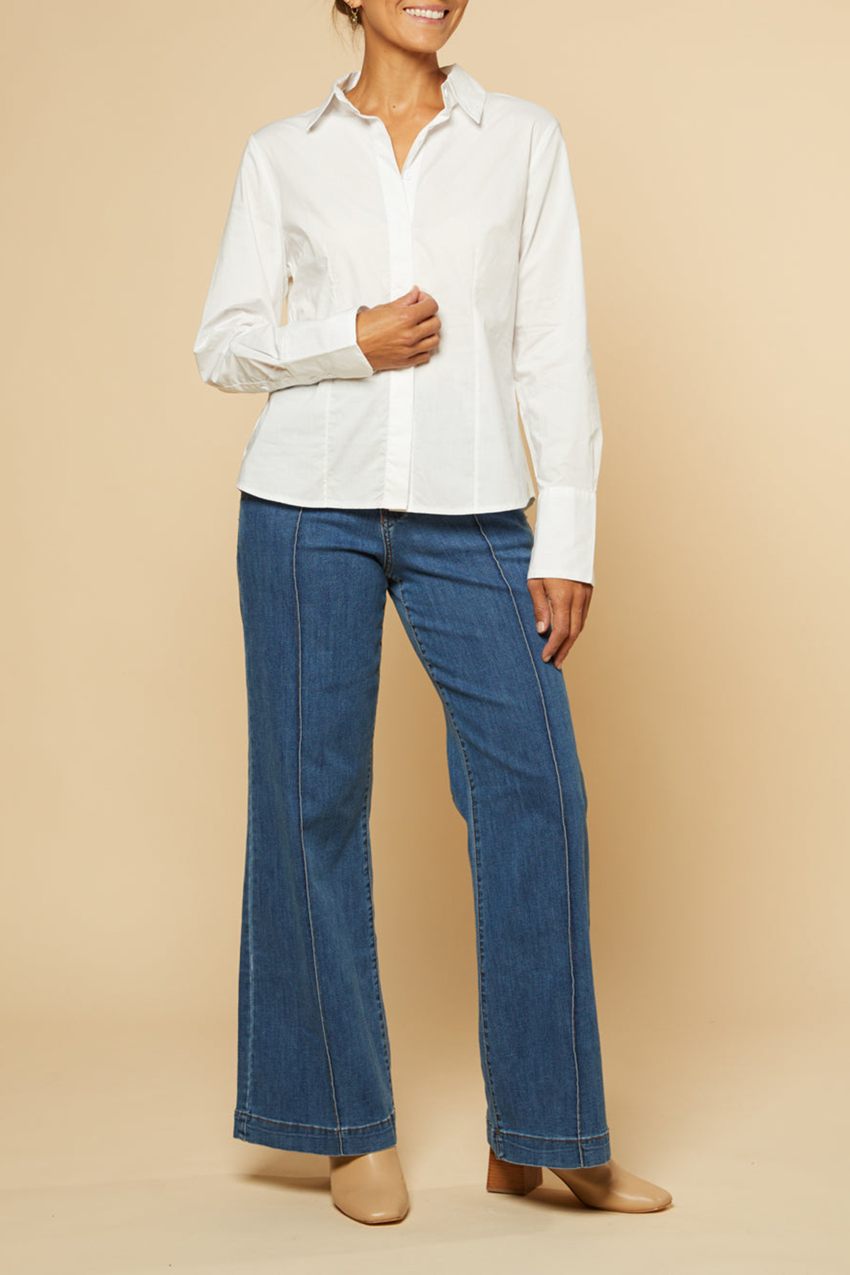 Brinley Poplin Stretch Shirt In White