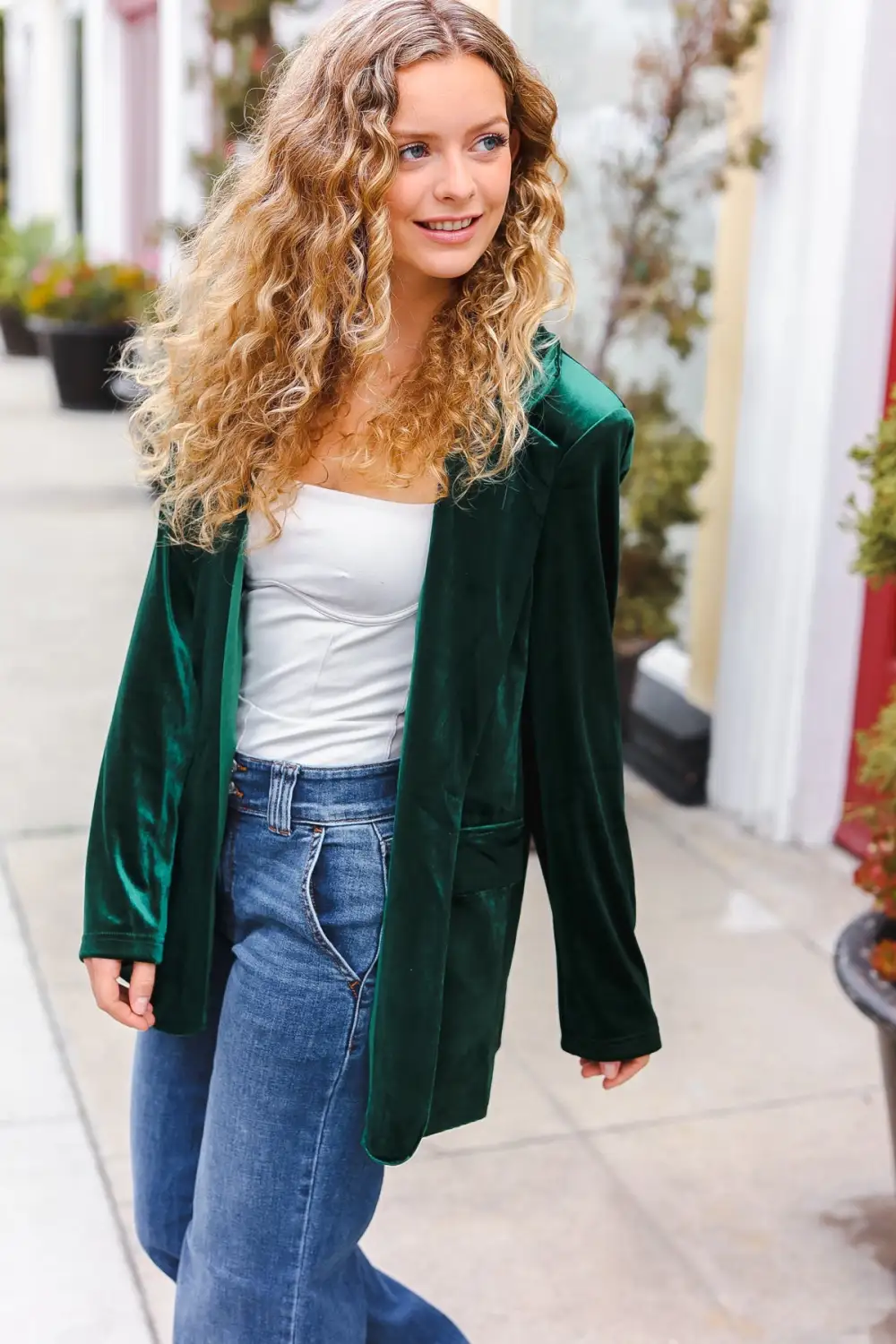 Holiday Stunner Hunter Green Velvet Lapel Blazer