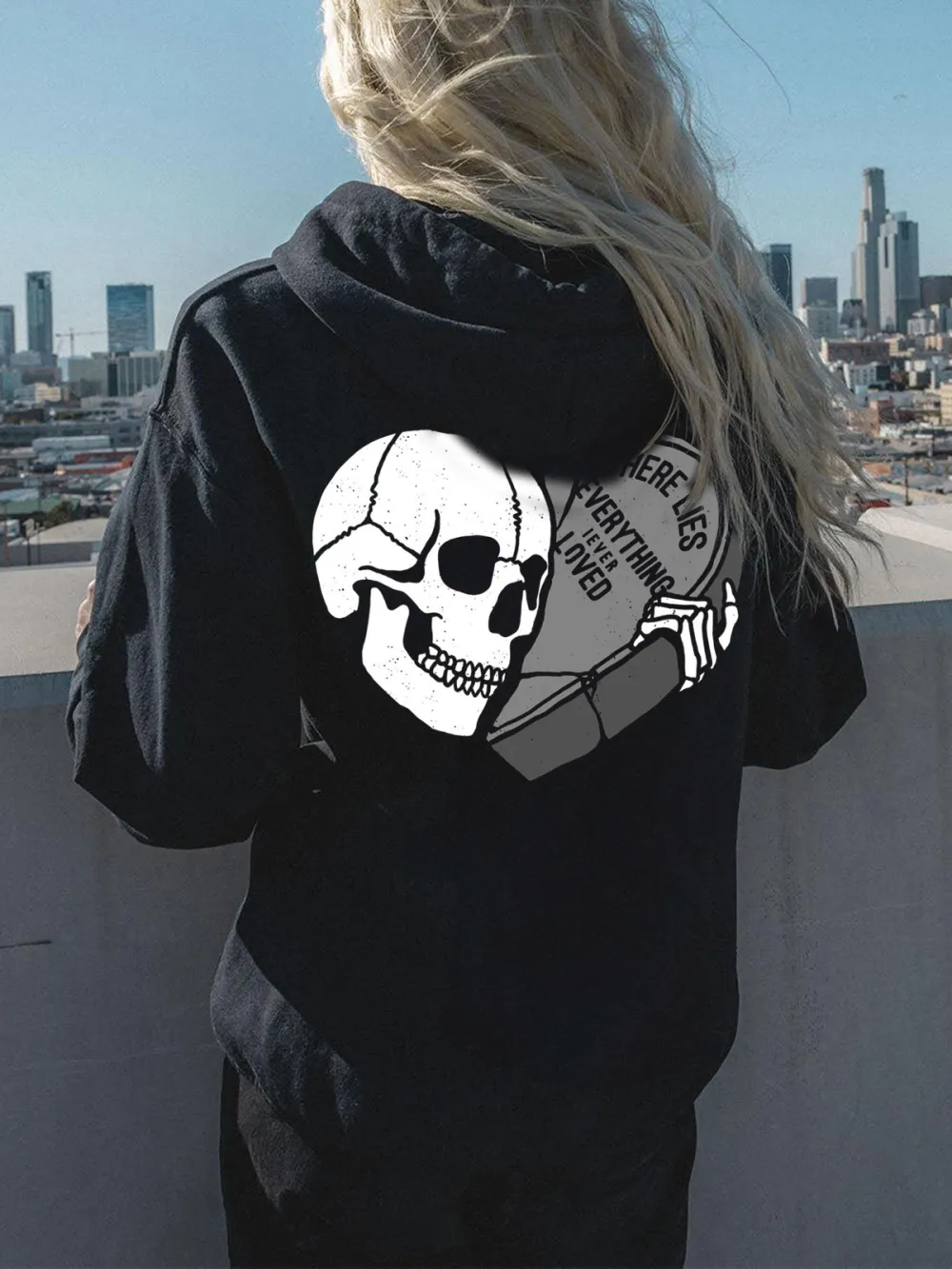 HERE LIES EVERYTHING I EVER LOVE PATTERN PRINTED HOODIE