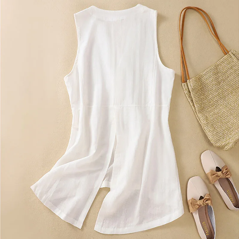 Cotton linen personalized slit vest