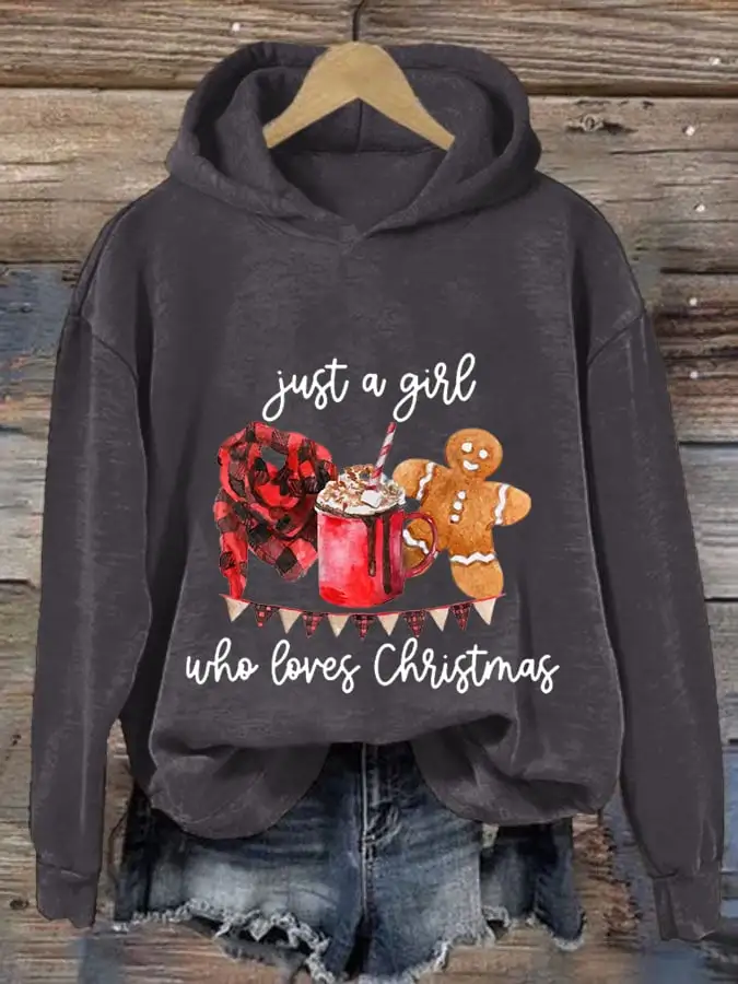 Women's Just A Girl Who Loves Christmas Print Casual Hooded