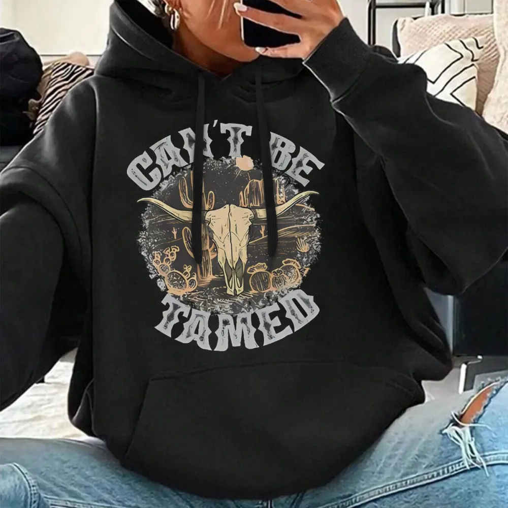 CANT BE TAMED PATTERN PRINTED HOODIE