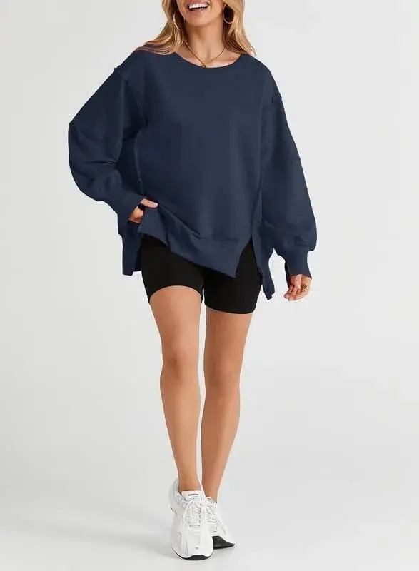 Oversized Reverse Seam Sweatshirt Long Sleeve Crewneck Pullover